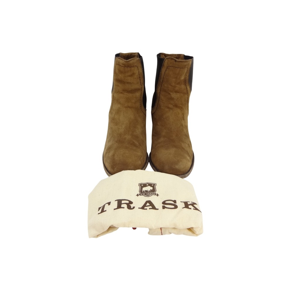 Trask Madison Tan Suede Leather Chelsea Ankle Boots Stacked Block Heel Women 5.5